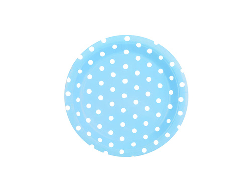 Kék papírtányér fehér pöttyökkel - 18 cm - 6 db.