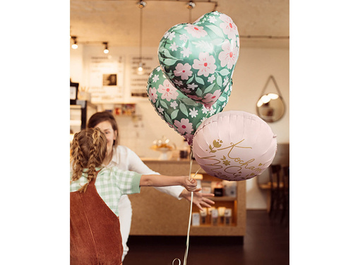 Fólia lufi Szív virággal - 35 cm - 1 db.