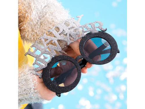 Boldog új évet szemüveg fekete és ezüst - 1 db.