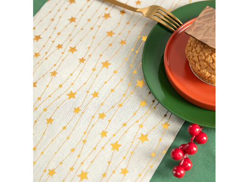 Asztali futó dekoráció Golden stars - bézs - 28 cm x 275 cm - 1 db.