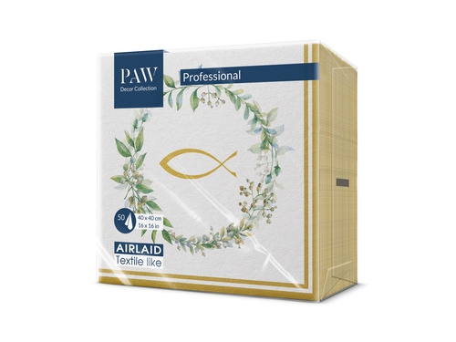 Serwetki komunijne Ryba z listkami - 40 cm - 50 szt.