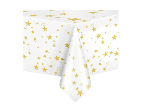 Születésnapi terítő fehér arany csillagokkal - 137 x 274 cm - 1 db.