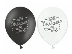 Nyomtatott Boldog születésnapot fekete-fehér lufi - 30 cm - 50 db.