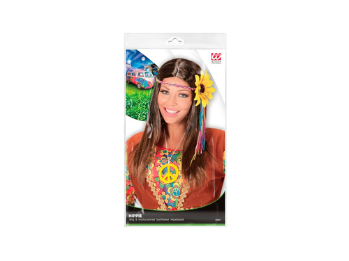Barna hippi paróka többszínű napraforgó motívumos fejpánttal