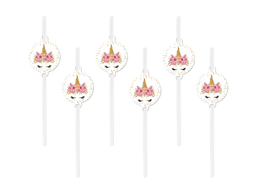 Egyszarvú születésnapi szívószálak - 6 db.