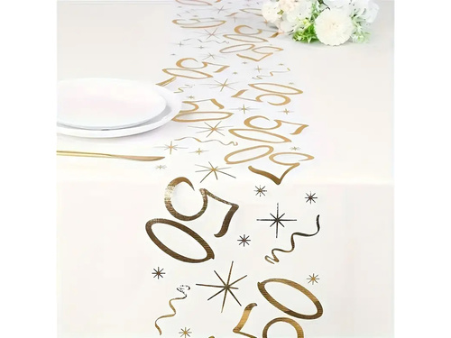 Nyomtatott asztali futó dekoráció 50. születésnapra - 28 cm x 5 m - 1 db.