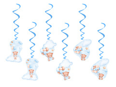 Akasztós dekoráció kék mackók lufikkal - 6 db.