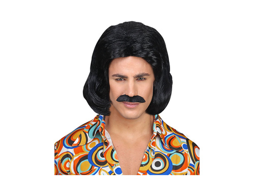 Dandy fekete parókája az 1970-es évekből. bajusszal