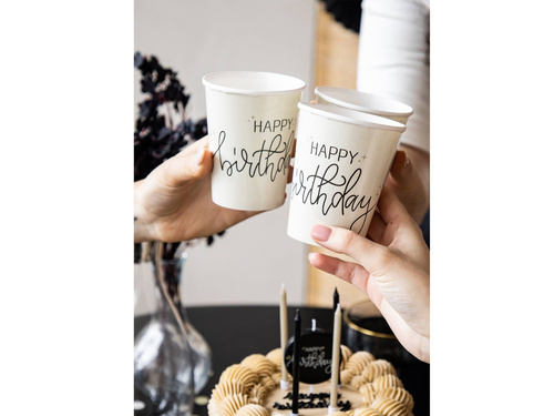 Boldog születésnapot bézs papírpoharak - 250 ml - 8 db.