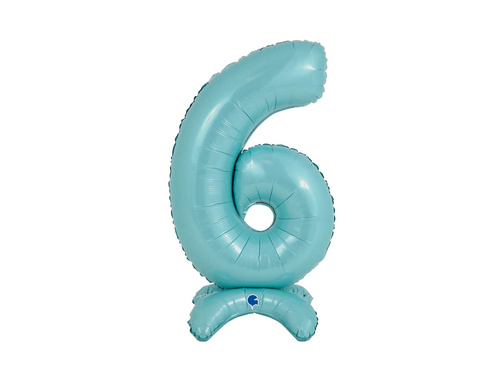 Fólia lufi álló 6-os szám pasztellkék - 64 cm - 1 db.