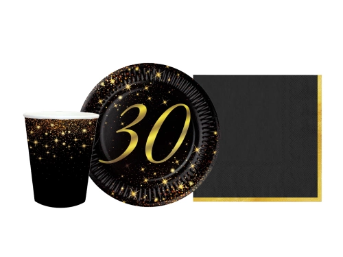 Pezsgő 30. születésnapi poharak + szalvéták + papírtányérok készlet - 44 db