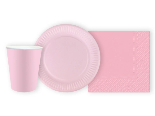Csészék + szalvéták + papírtányérok rózsaszínű készlet - 44 db.