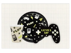 Gamer terítő + poharak + tányérok + papírszalvéta szett - 37 db.