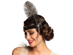 Retro fekete tollas és gyöngyös fejpánt - 1 db.