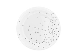 Fehér papírtányérok ezüst pöttyökkel - 18 cm - 6 db.