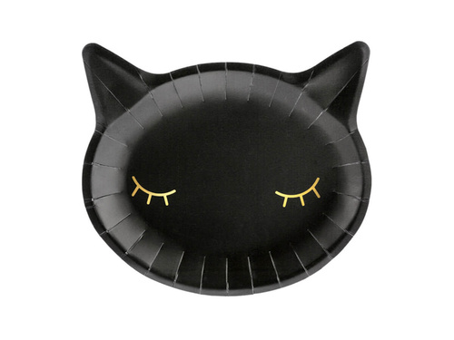 Halloween papírtányér Cica fekete - 22 x 20 cm - 6 db.