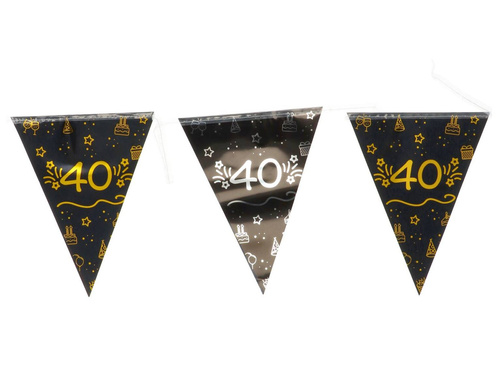 Fekete zászlós banner negyvenedik születésnapra - 400 cm - 1 db.