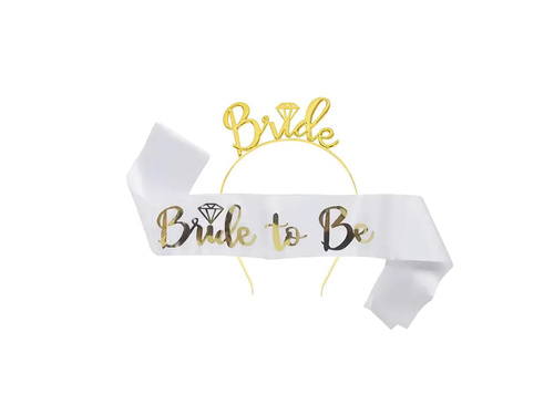 Fehér sash szett menyasszonyi fejpánttal - 1 db.