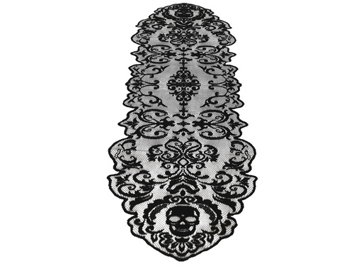 Halloween koponyák fekete asztali futó - 35 x 180 cm - 1 db.