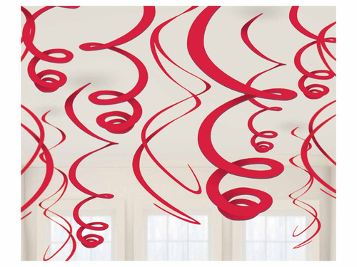 Örvényes piros függődísz - 56 cm - 12 db.