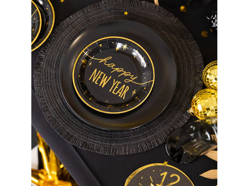 Papírtányérok szilveszterre Boldog új évet fekete - 18 cm - 6 db.