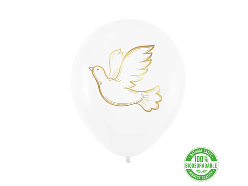 Fehér latex lufi galambokkal - 30 cm - 5 db.
