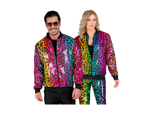 Party flitteres kabát - bomber dzseki - szivárványos leopárd motívummal