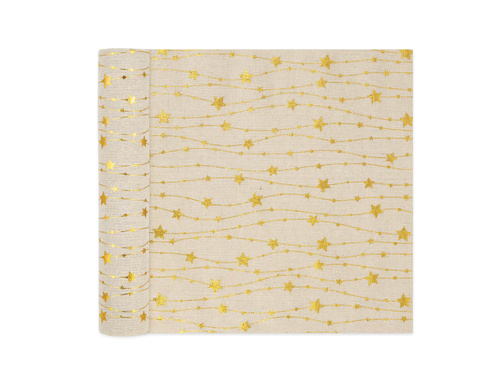 Asztali futó dekoráció Golden stars - bézs - 28 cm x 275 cm - 1 db.