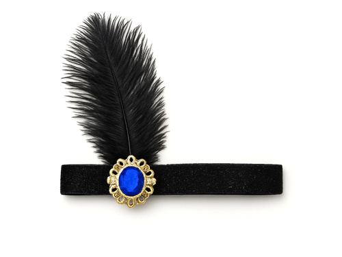 Retro fekete csillogó tollas fejpánt - 1 db.