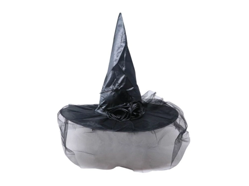 Boszorkánysapka fóliával és rózsával Halloweenre - 1 db.
