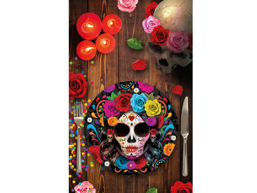 Halloween papírtányérok Mexikói koponya - 23 cm - 6 db.