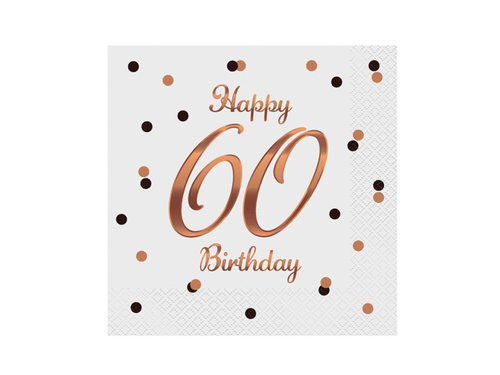 Fehér hatvanadik születésnapi szalvéta - 33 cm - 20 db.