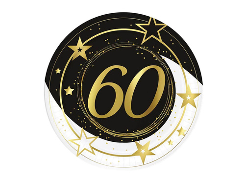 Papírtányér 60. születésnapra fekete - 23 cm - 6 db.