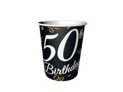 Ötvenedik születésnapi papírpoharak fekete - 250 ml - 6 db.