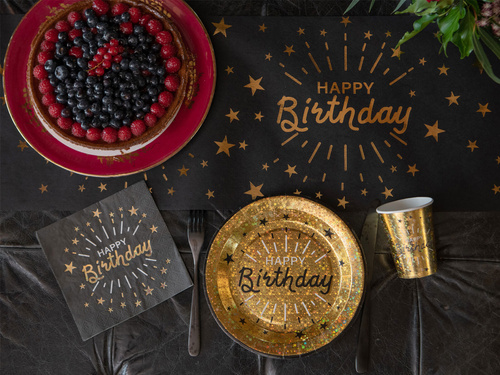 Boldog születésnapot szalvéta fekete - 33 cm - 10 db.