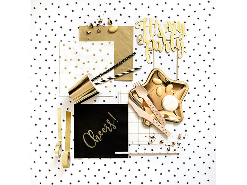 Fehér születésnapi szalvéta arany csillagokkal - 33 cm - 20 db.