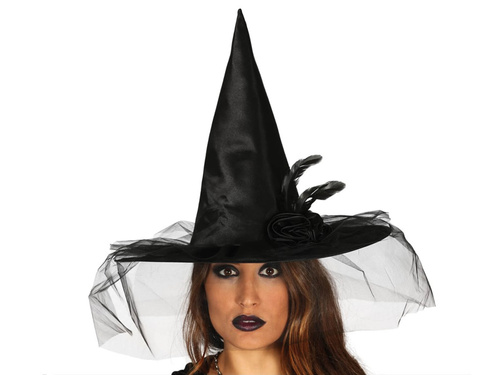 Boszorkánysapka fóliával és rózsával Halloweenre - 1 db.