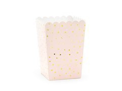 Világos rózsaszín popcorn dobozok arany pöttyökkel - 6 db.