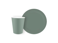 Sötétzöld pohár + papírtányér készlet - 24 db.