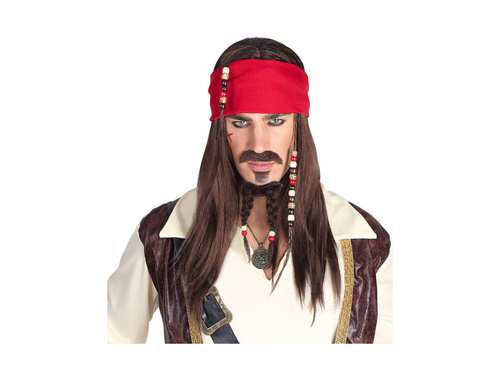 A Karib-tenger kalózai paróka kendővel, bajusszal és gyöngyös kecskeszakállal