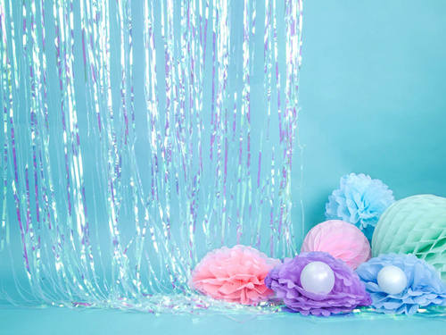 Függő pom pom virág dekoráció - világoskék - 25 cm - 1 db.