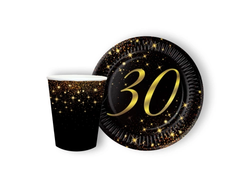 Szikrázó 30. születésnapi papírpoharak + tányérok készlet - 24 db