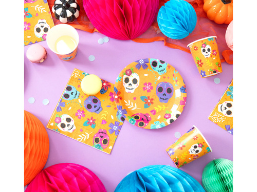 Halloween papírtányér Mexikói koponya - 18 cm - 6 db.