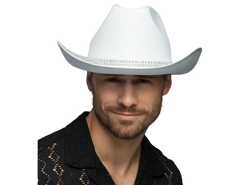 Cowboy kalap cirkonokkal fehér - 1 db.