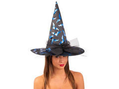 Boszorkánysapka kék denevérekkel - 1 db.