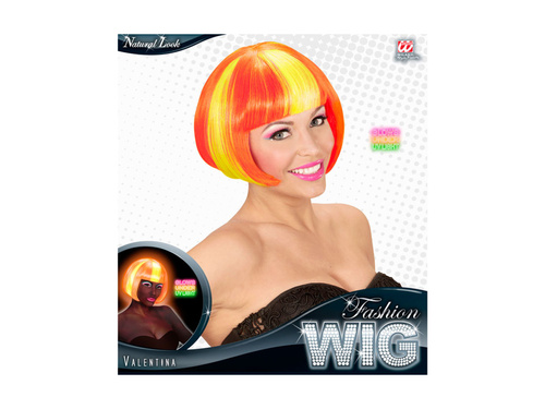 Valentina paróka neonsárga narancssárga színben, narancssárga kiemelésekkel