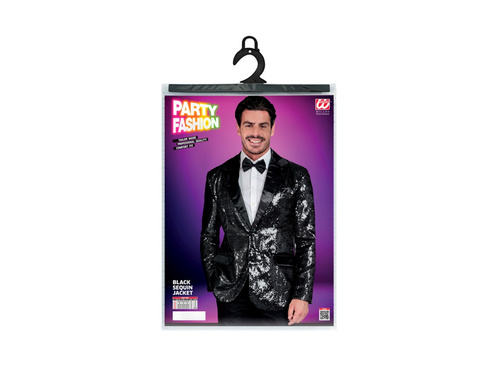 Party Fashion fekete flitteres blézer szatén gallérral és zsebekkel