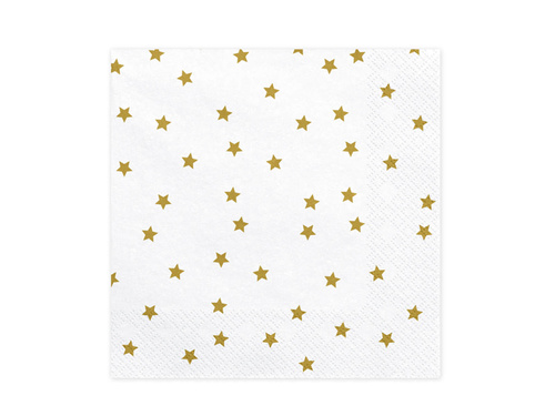 Fehér születésnapi szalvéta arany csillagokkal - 33 cm - 20 db.