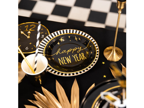 Papírtányérok szilveszterre Boldog új évet fekete - 18 cm - 6 db.