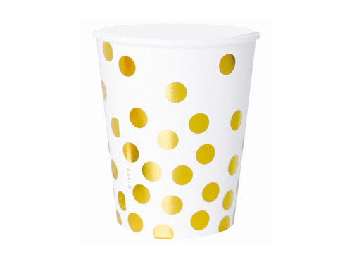 Fehér papírpoharak arany pöttyökkel - 250 ml - 6 db.